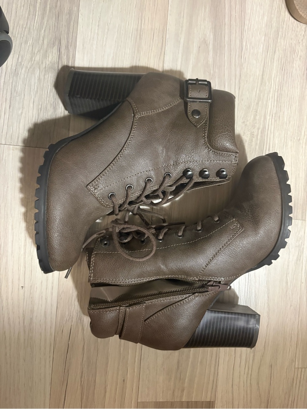 Style & Co. Olive Brown Lace-Up Chunky Heel Ankle Boots